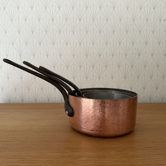 Set of 3 French Copper Cookware Pans Hammered 1302261 Unbranded