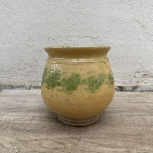 HANDMADE GLAZED YELLOW FRENCH CONFIT JAM POT SMALL STONEWARE 1909242 - Fleamarketfrance