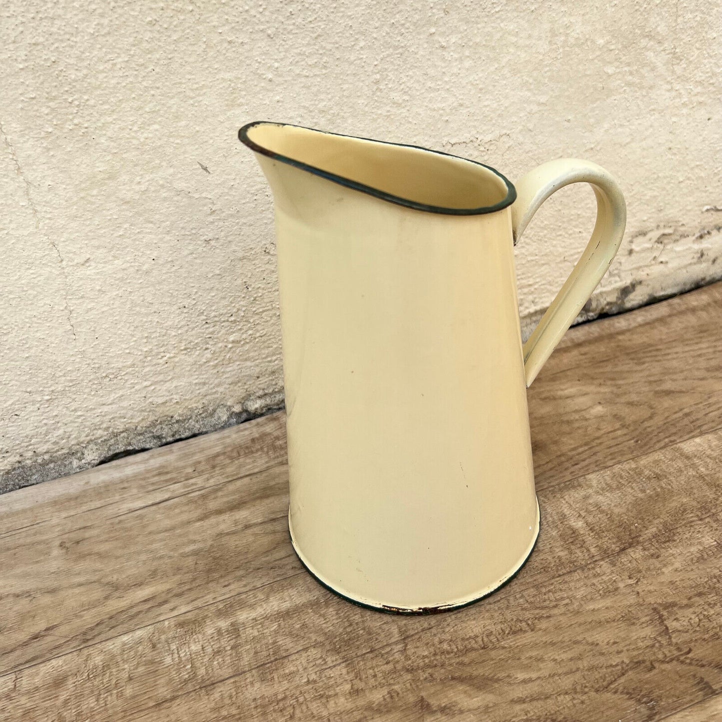 Vintage French Enamel pitcher jug water beige 2605227 - Fleamarketfrance