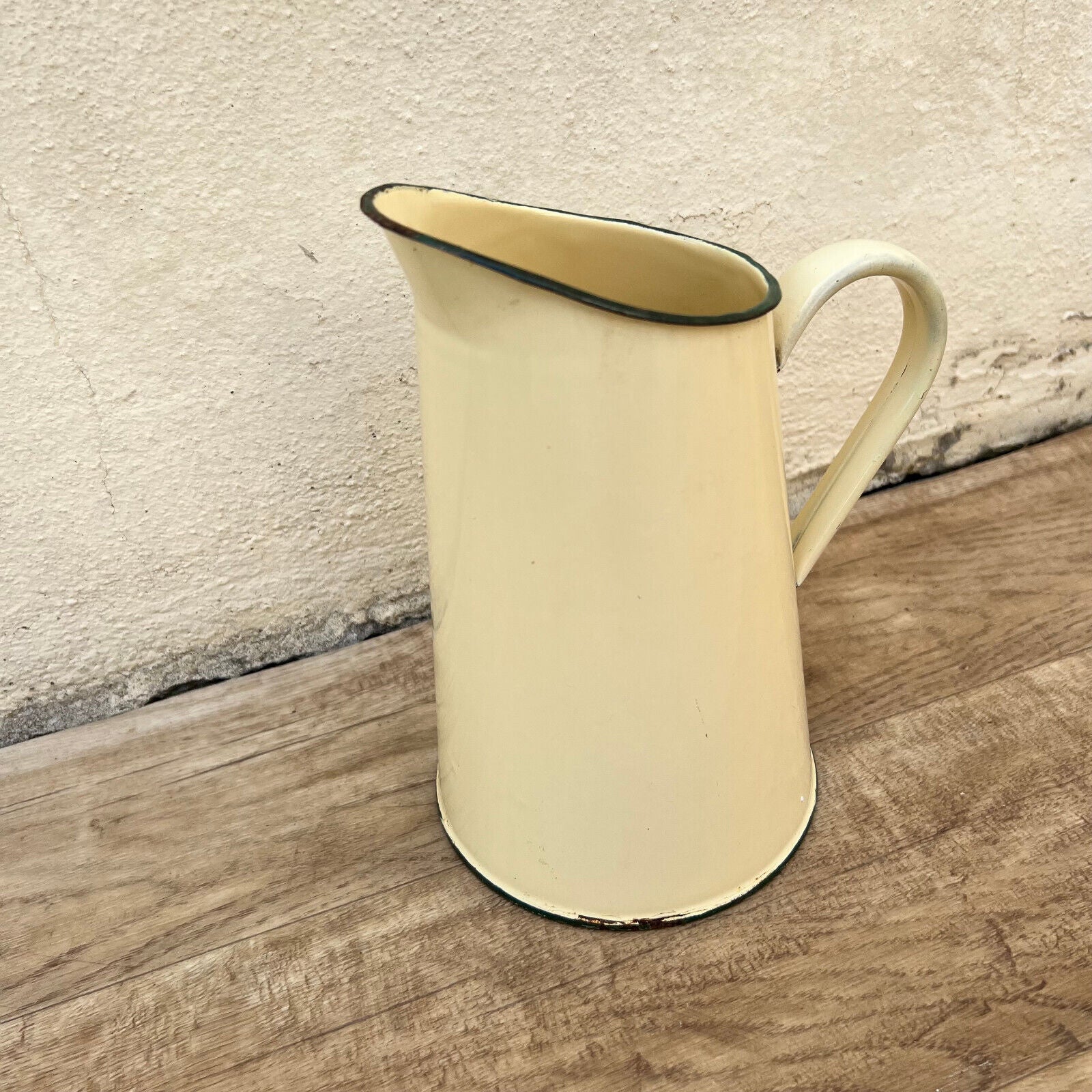 Vintage French Enamel pitcher jug water beige 2605227 - Fleamarketfrance