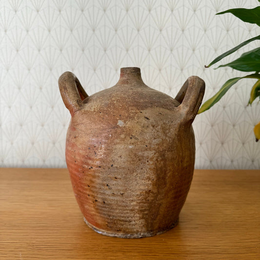 HANDMADE GLAZED BEIGE BROWN ANTIQUE FRENCH STONEWARE JUG AMPHORA 15062410 - Fleamarketfrance