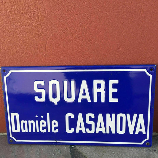 Vintage French Street Sign Square Daniele Casanova Blue Enamel Municipal Fleamarketfrance