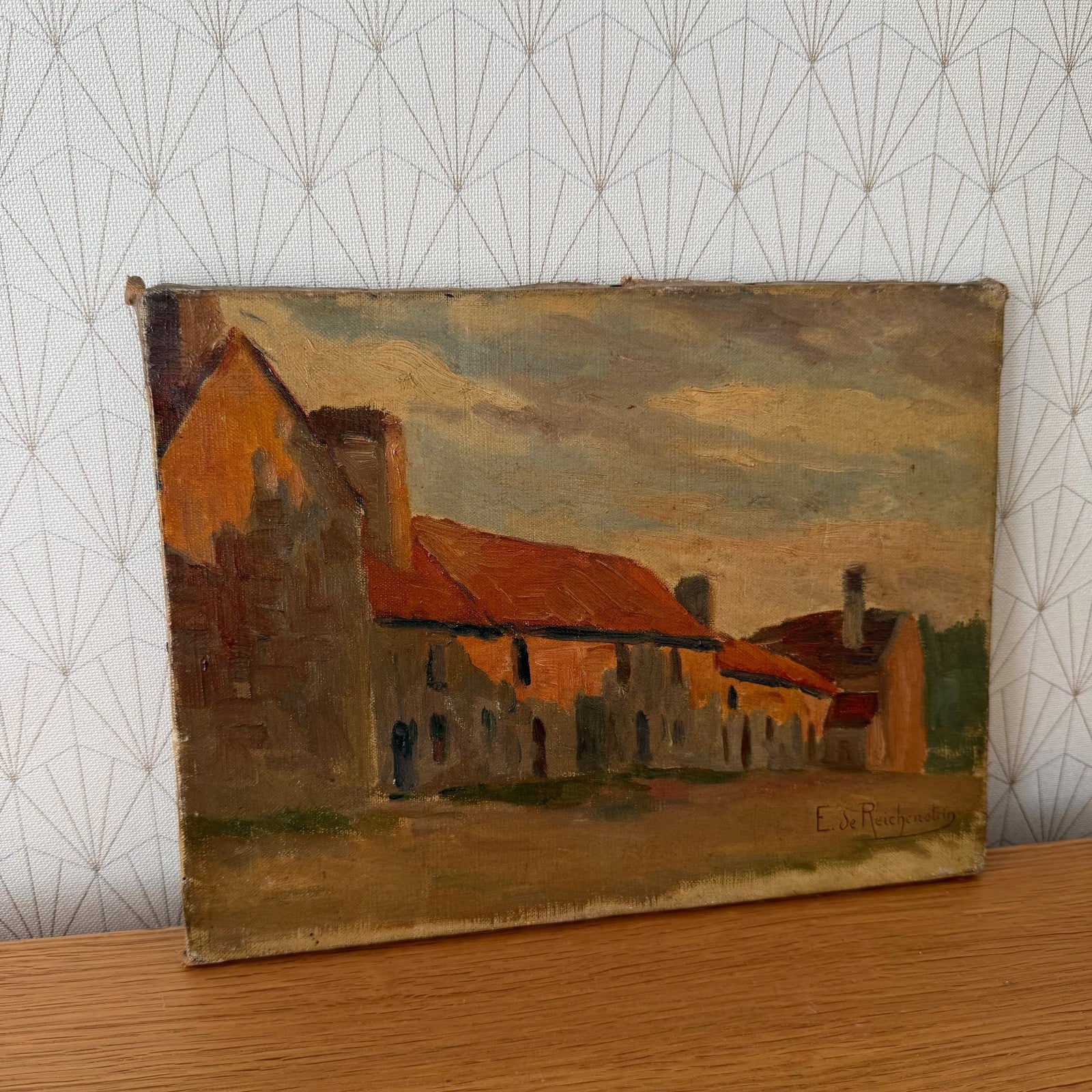 Vintage French Village Painting E. de Reichenstein Artist Oil Canvas 2805264 Fleamarketfrance