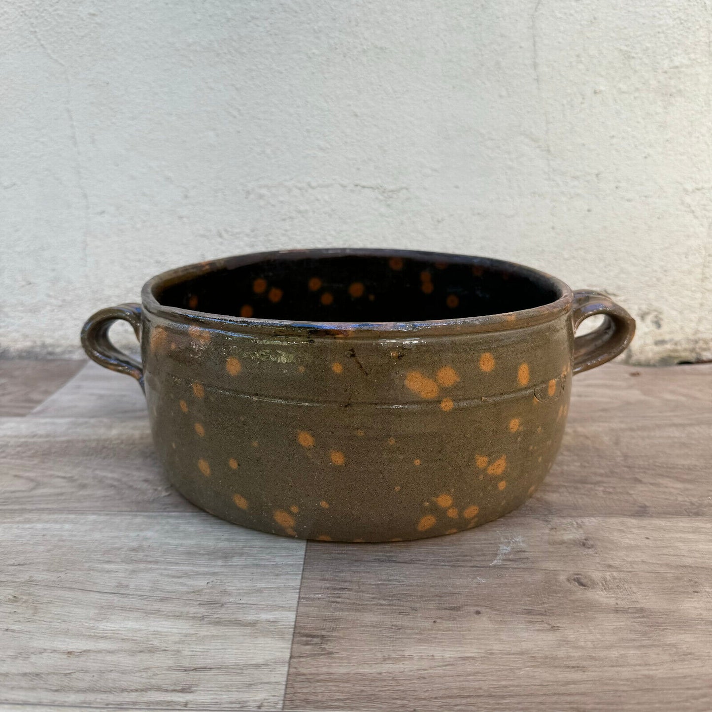 French stock pot antique glazed pottery Cookware fruits bowl 0807248 - Fleamarketfrance