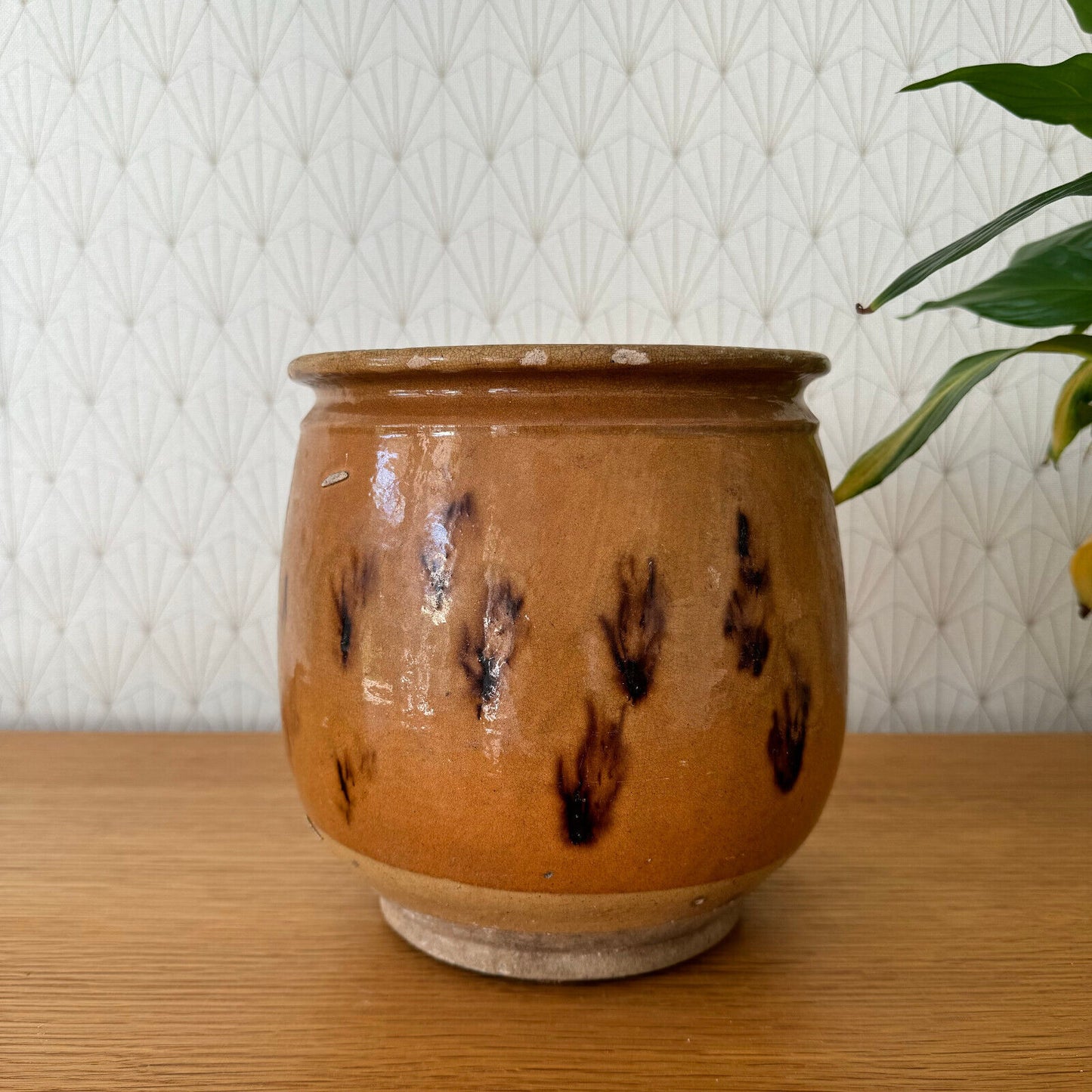 HANDMADE GLAZED YELLOW FRENCH CONFIT JAM POT SMALL STONEWARE 7 1/2 BIG 15062411 - Fleamarketfrance