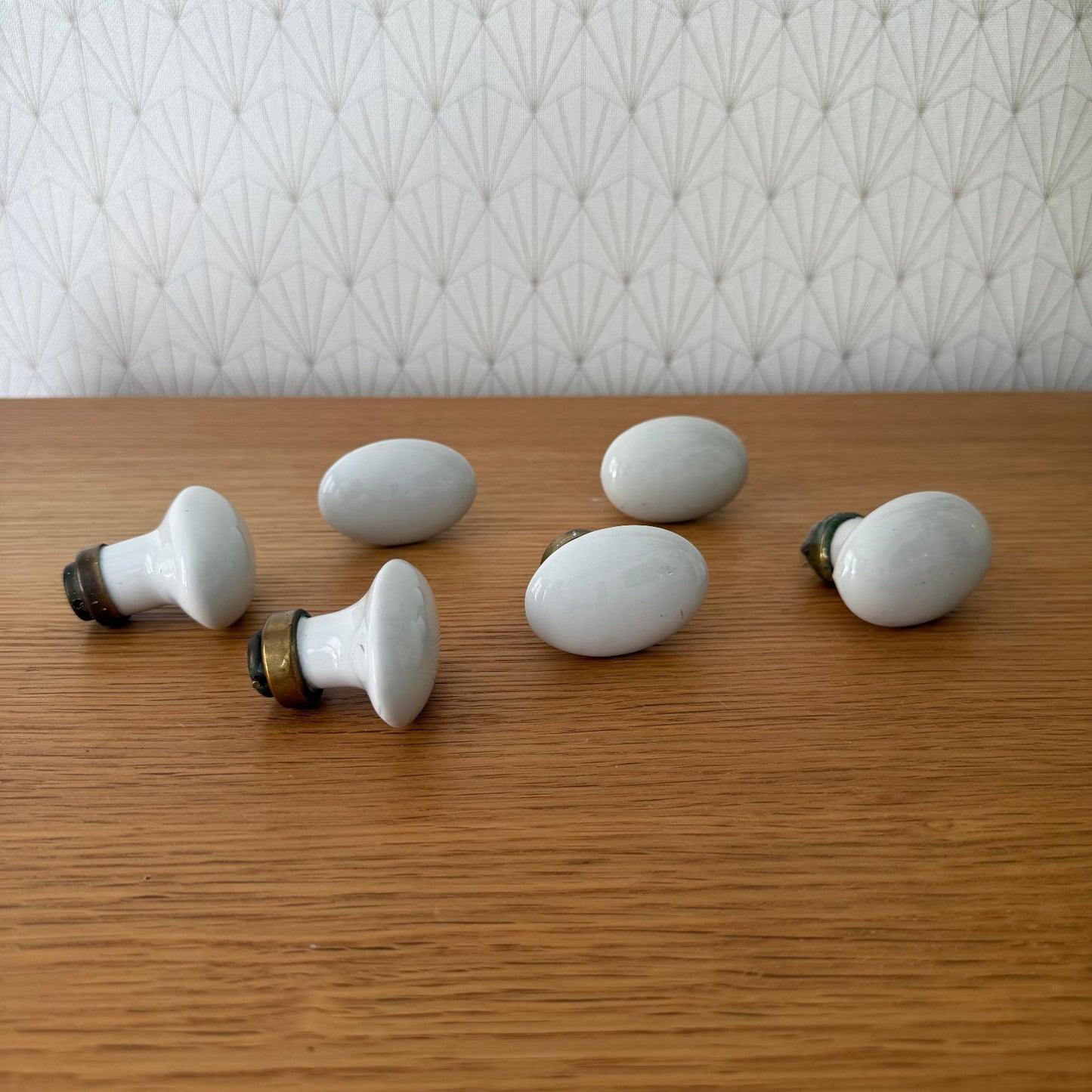 6 Antique White Porcelain Door Knobs Salvaged Hardware 1920s 04092510