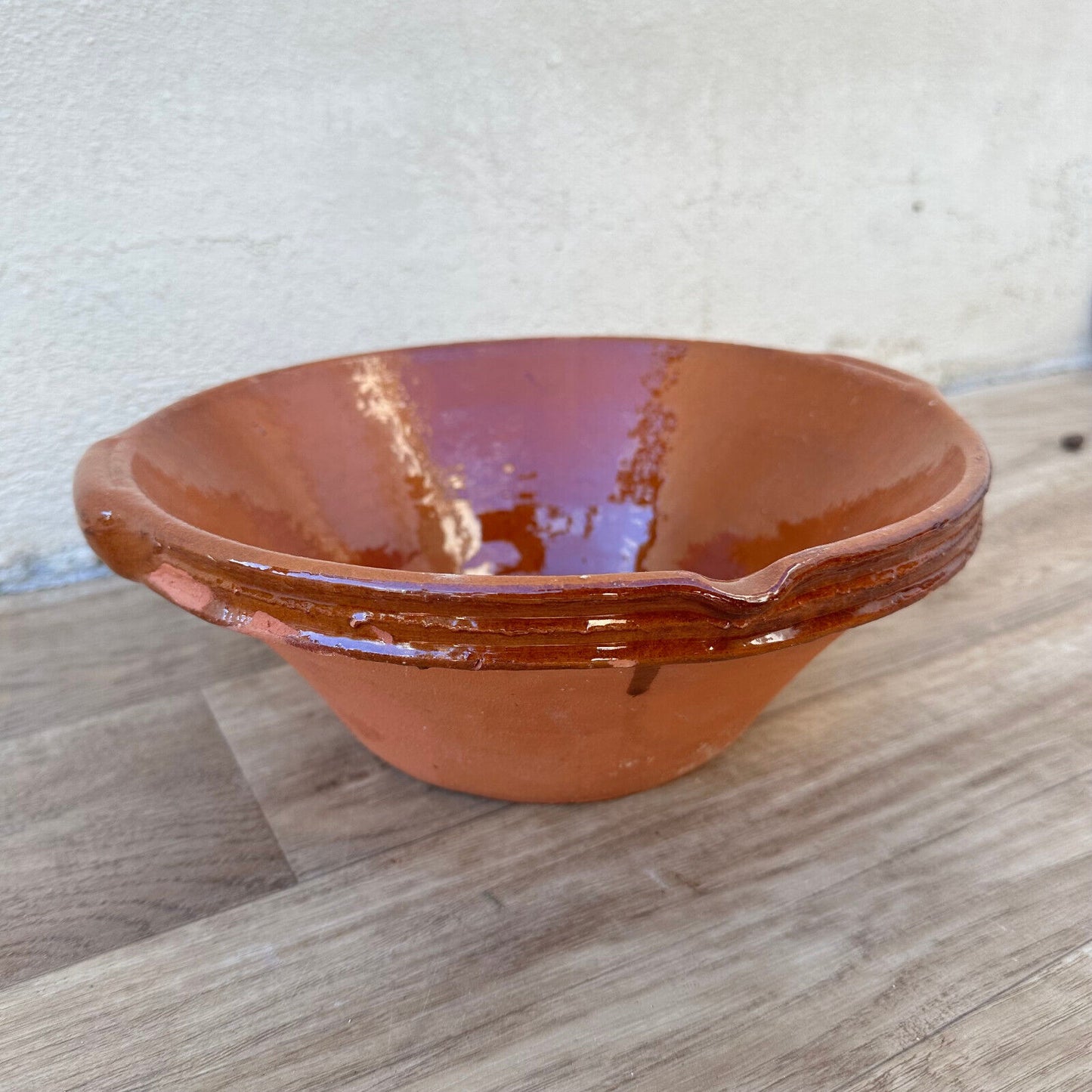 VINTAGE FRENCH GLAZED TERRACOTTA SALAD MIXING BOWL TERRINE TIAN 11 1/4" 12092423 - Fleamarketfrance