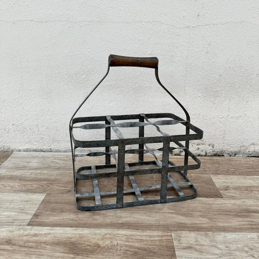 ANTIQUE VINTAGE FRENCH Zinc Metalware 6 Bottle Wine Carrier Basket 26042411 - Fleamarketfrance