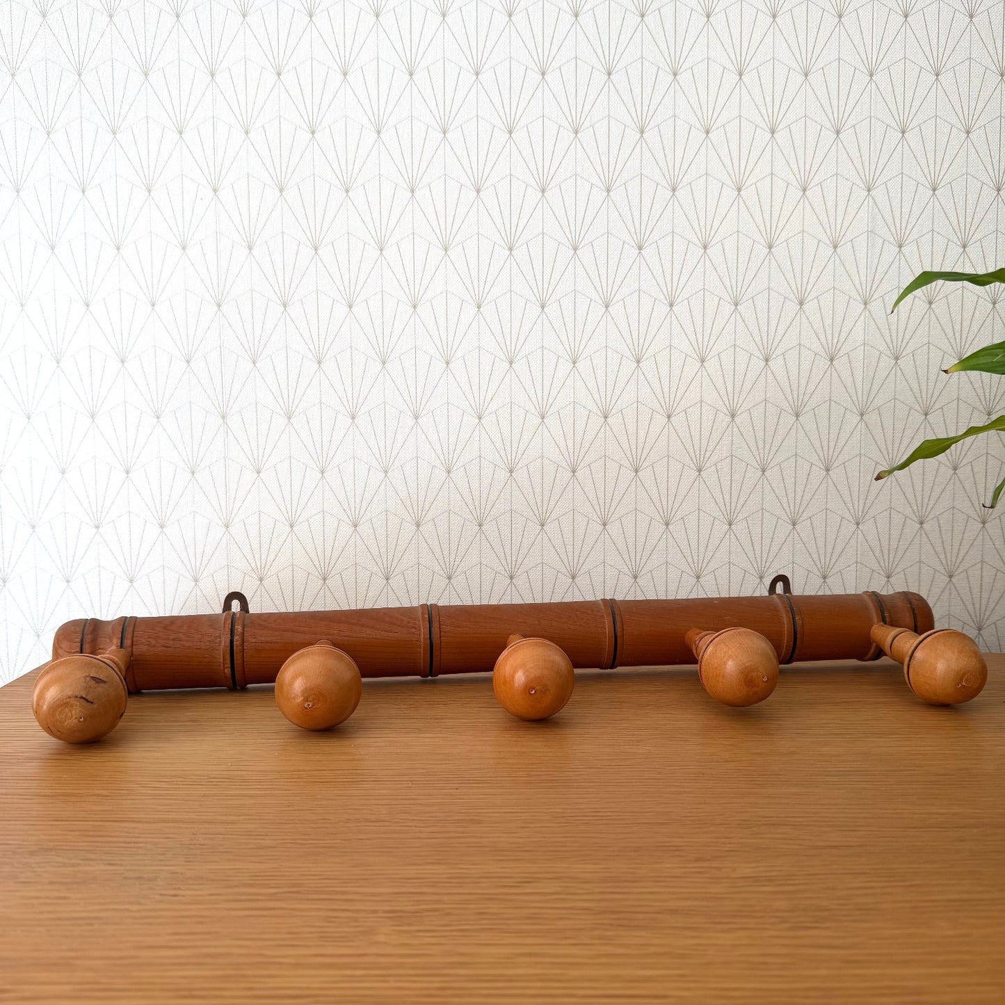 Antique Wooden French Coat Hook Hat 5 Pegs Hanger Faux Bamboo rack 2409252