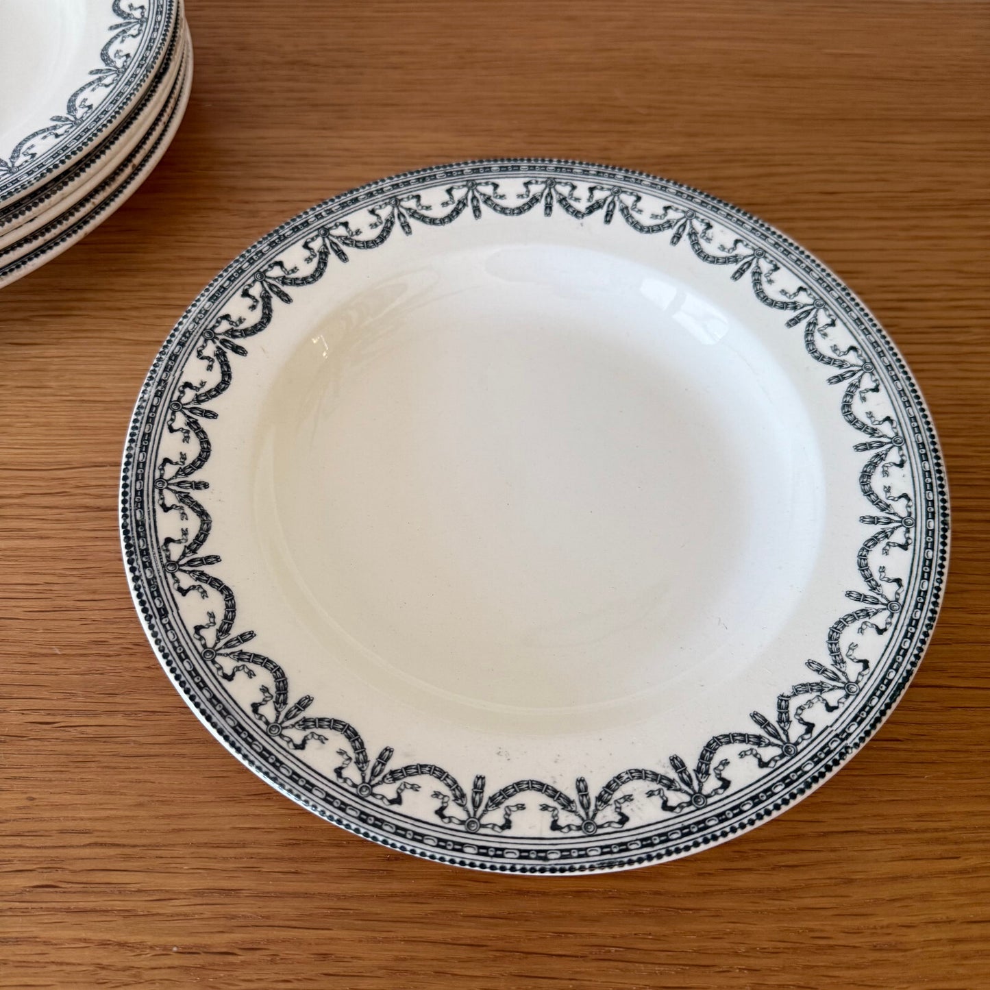 French Antique Ironstone Soup Plates Louis XVI Garlands Salins 19th 0505255 salins