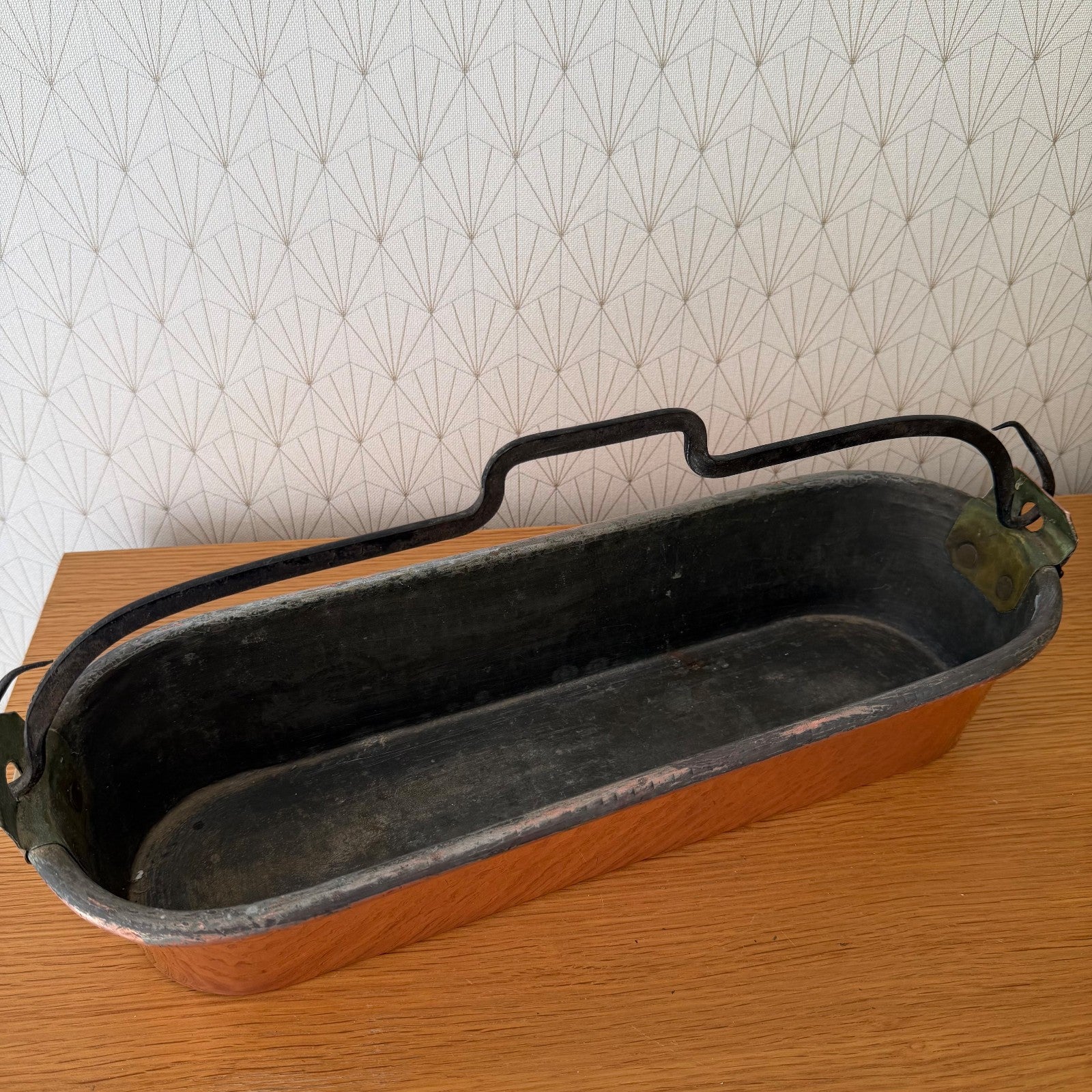 French Copper Fish Kettle Poacher Villedieu Brass Handles Vintage 0405265 Fleamarketfrance
