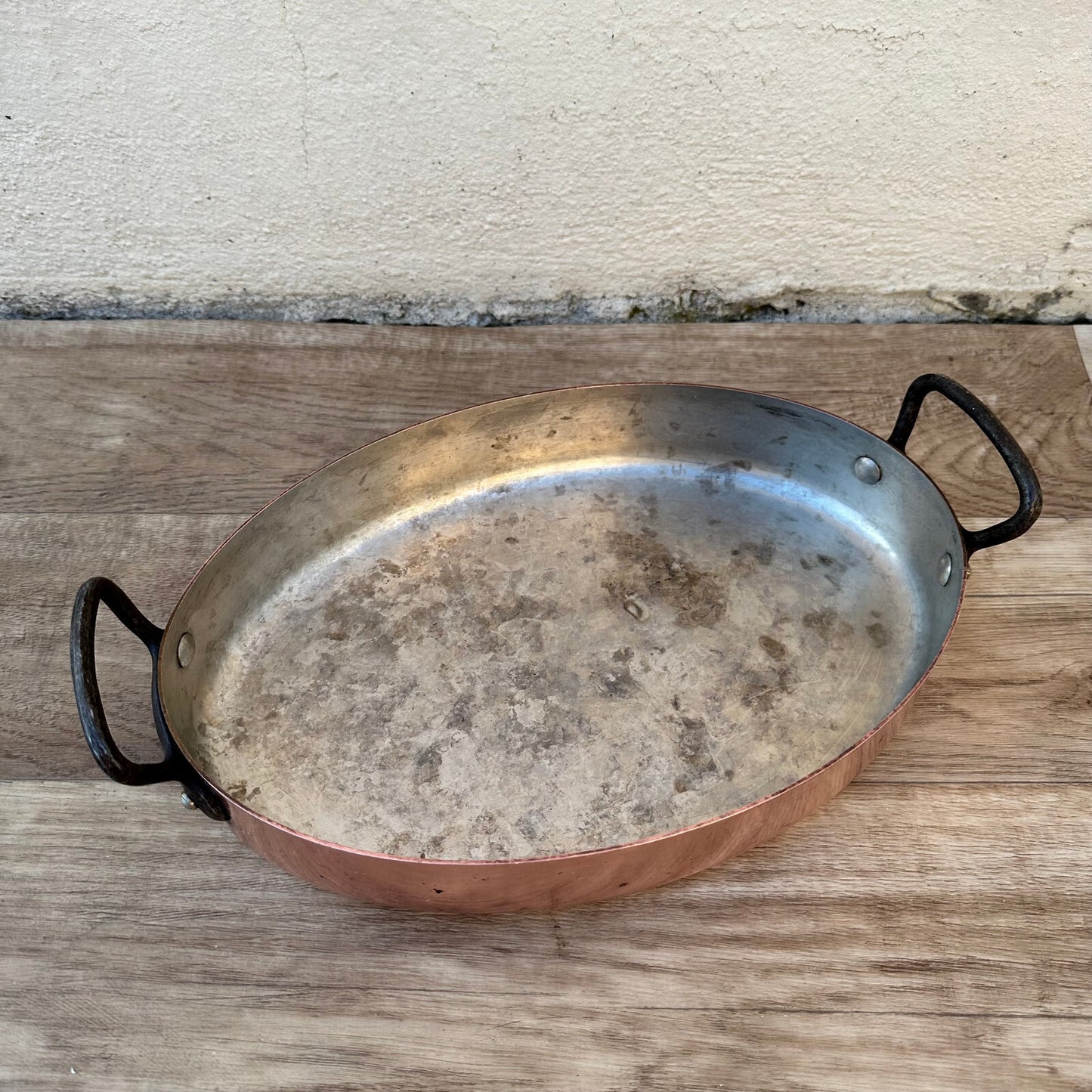 French Copper Gratin Pan Oval BOURGEAT Vintage Professional Cookware 2509244 Unbranded