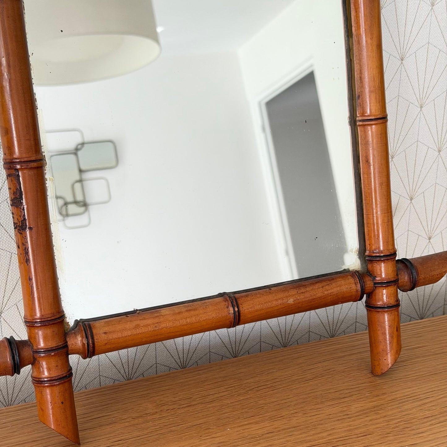 Vintage French wood faux bamboo  WALL-HANGING MIRROR 0210251