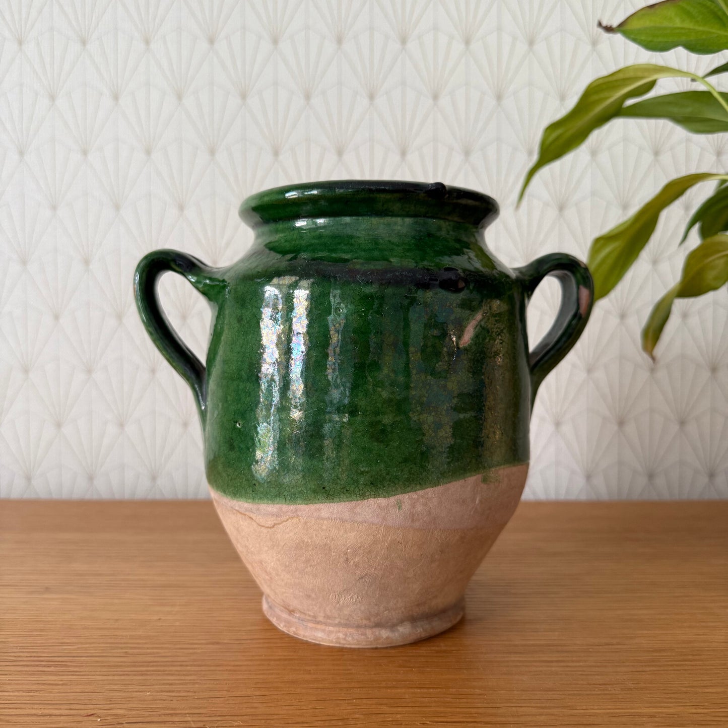 RARE HANDMADE GLAZED GREEN ANTIQUE FRENCH CONFIT POT SMALL TERRACOTTA 3108251 Unmarked