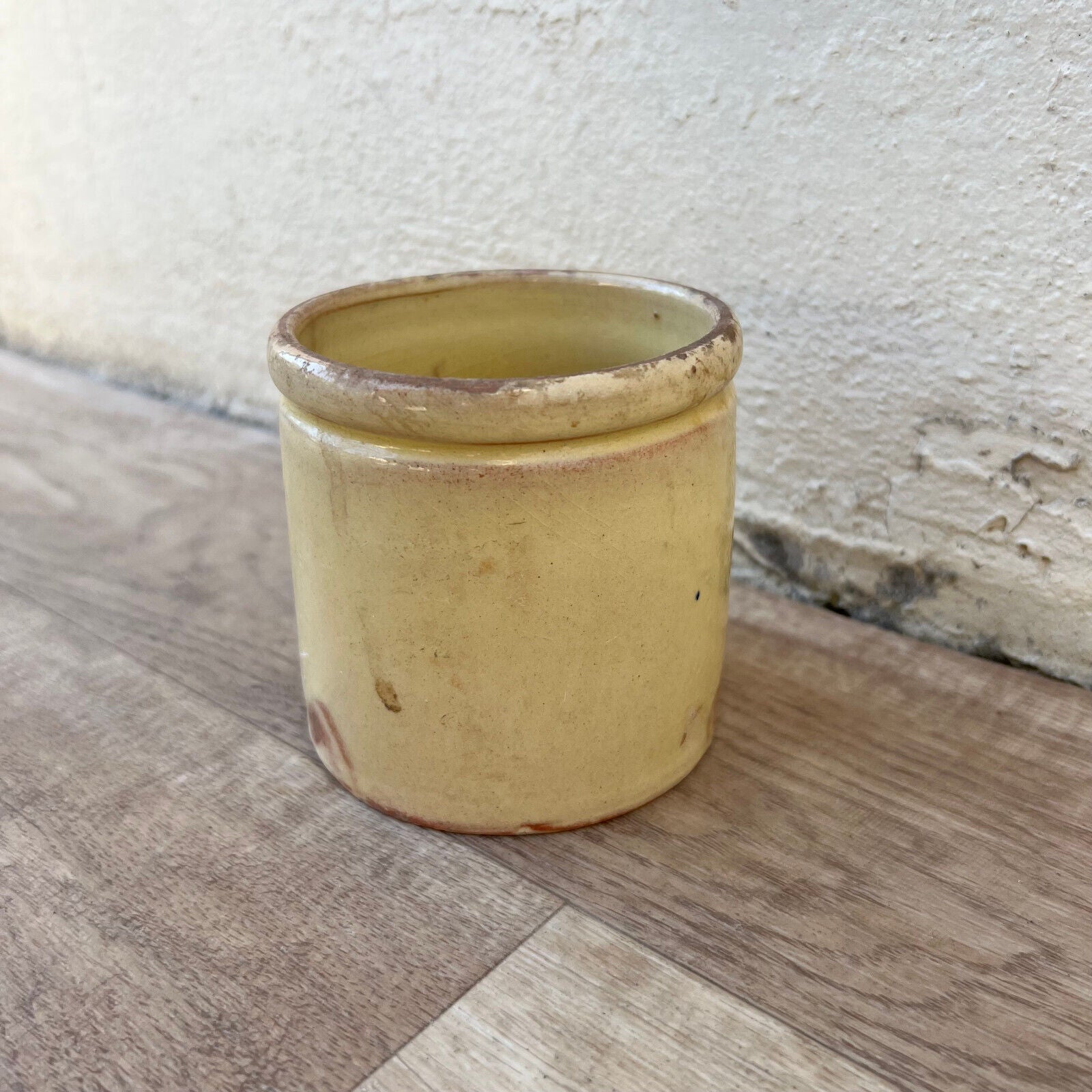 HANDMADE GLAZED YELLOW ANTIQUE FRENCH CONFIT JAM POT SMALL TERRACOTTA 2509225 - Fleamarketfrance