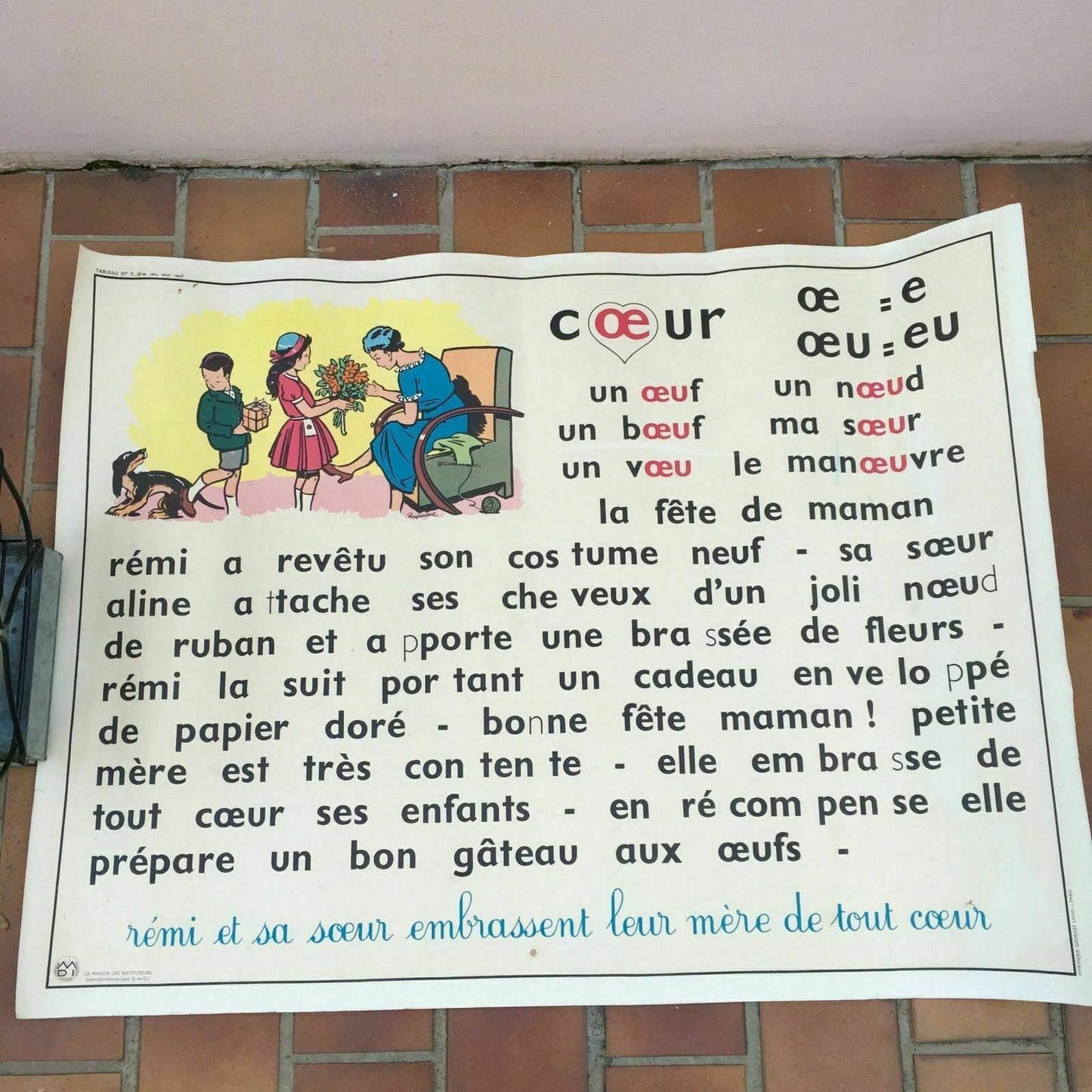 Vintage French School Poster Educational Double Sided Train Phonics 1950s 1 Fleamarketfrance