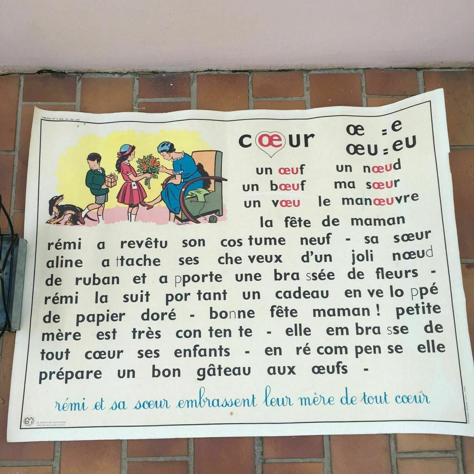 Vintage French School Poster Educational Double Sided Train Phonics 1950s 1 Fleamarketfrance