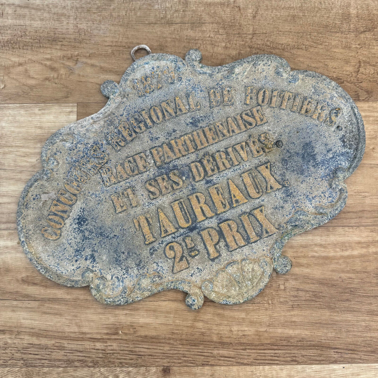 FRENCH VINTAGE AGRICULTURE PLAQUE TROPHY AWARD ANIMALS PRIZE SIGN 1879 25072410 - Fleamarketfrance