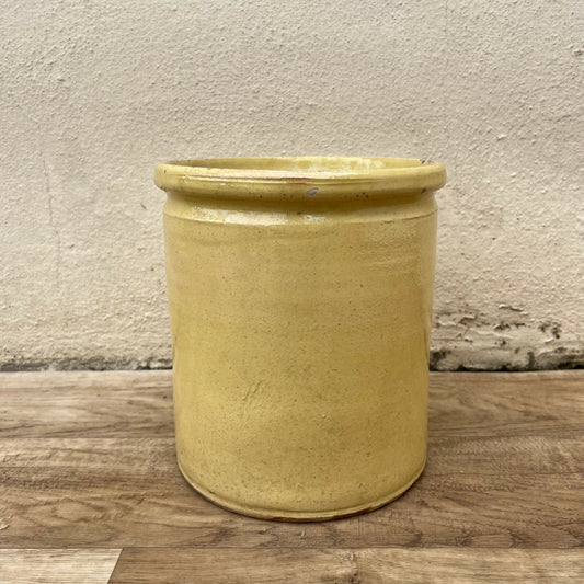 Antique French Confit Pot Yellow Glazed Terracotta Pottery Crock 22042225 Unmarked