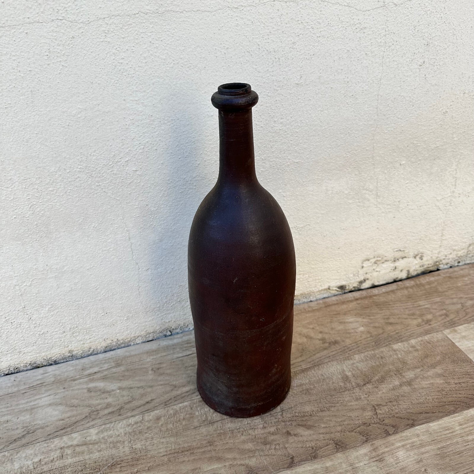 Vintage French Stoneware Bottle Wine Spirit Dark Brown Ceramic 14¾" 0706233 Unmarked