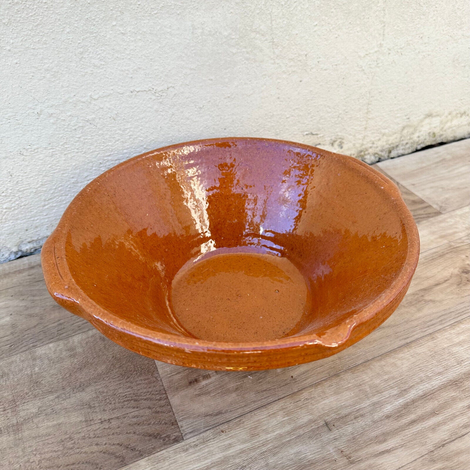 VINTAGE FRENCH GLAZED TERRACOTTA SALAD MIXING BOWL TERRINE TIAN 11" 12092424 - Fleamarketfrance