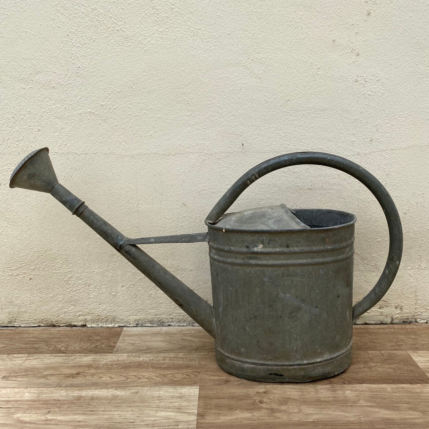 Vintage French Galvanized Zinc Metal Watering Can w/ a Large Loop Handle 0502252 - Fleamarketfrance