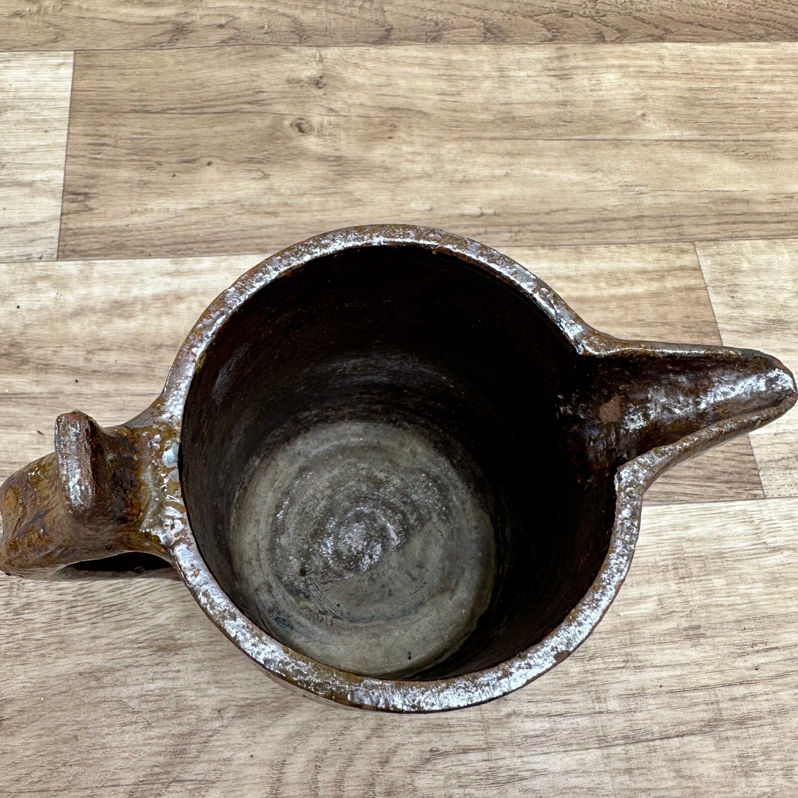 Vintage French Pottery Pitcher Brown Ceramic Handmade 1930s Rustic 1611238 Unmarked