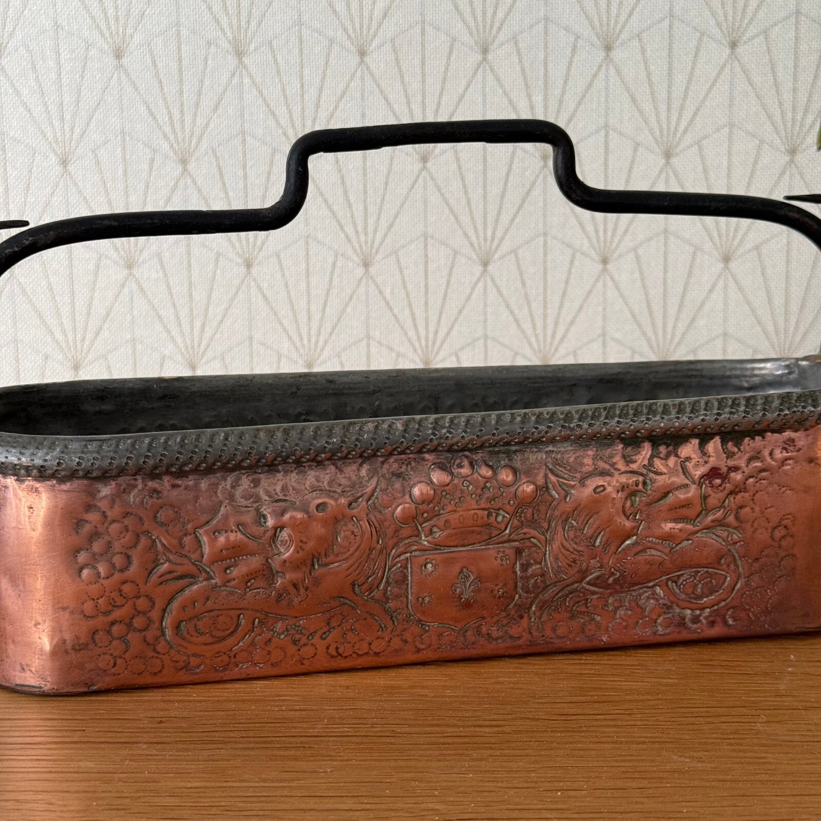 French Copper Fish Kettle Poacher Victorian Embossed Fleur de Lys 19042514 Fleamarketfrance