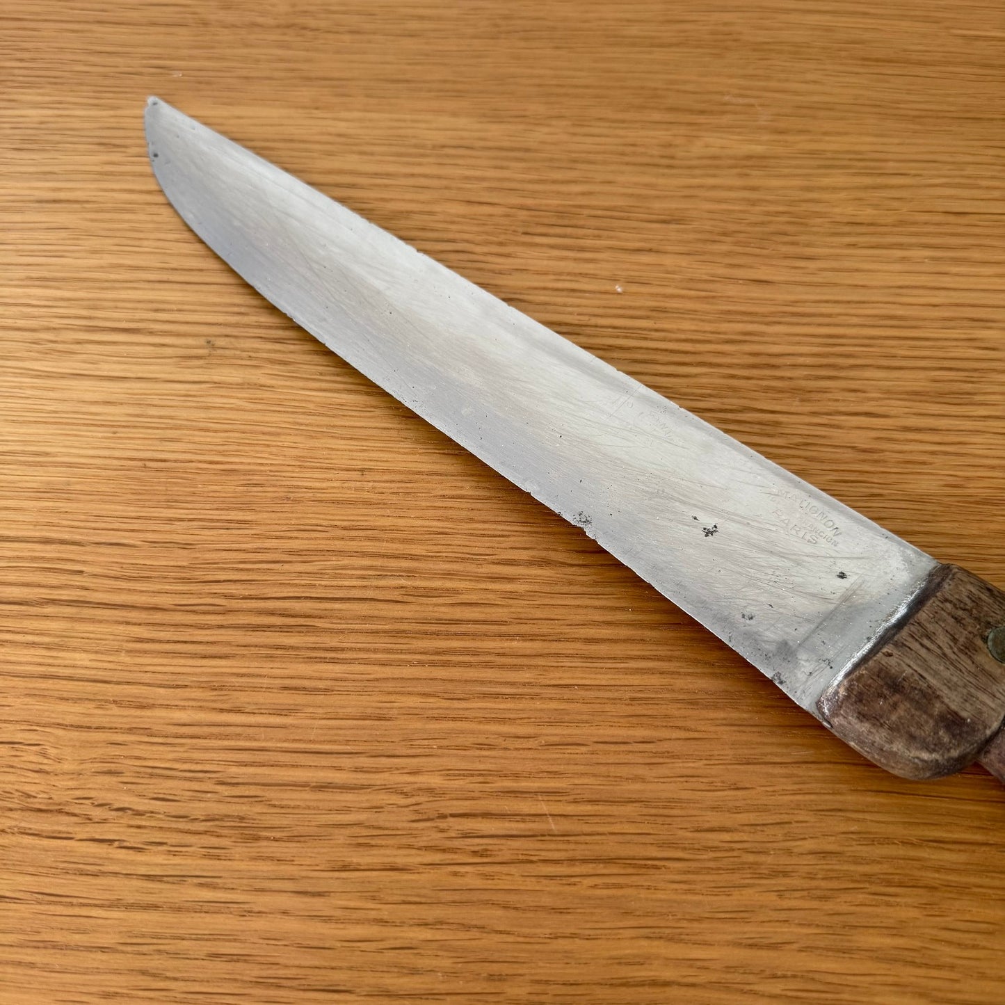 Vintage French Butcher Knife Carbon Steel Blade Wood Handle 1940s 3007255 Unbranded