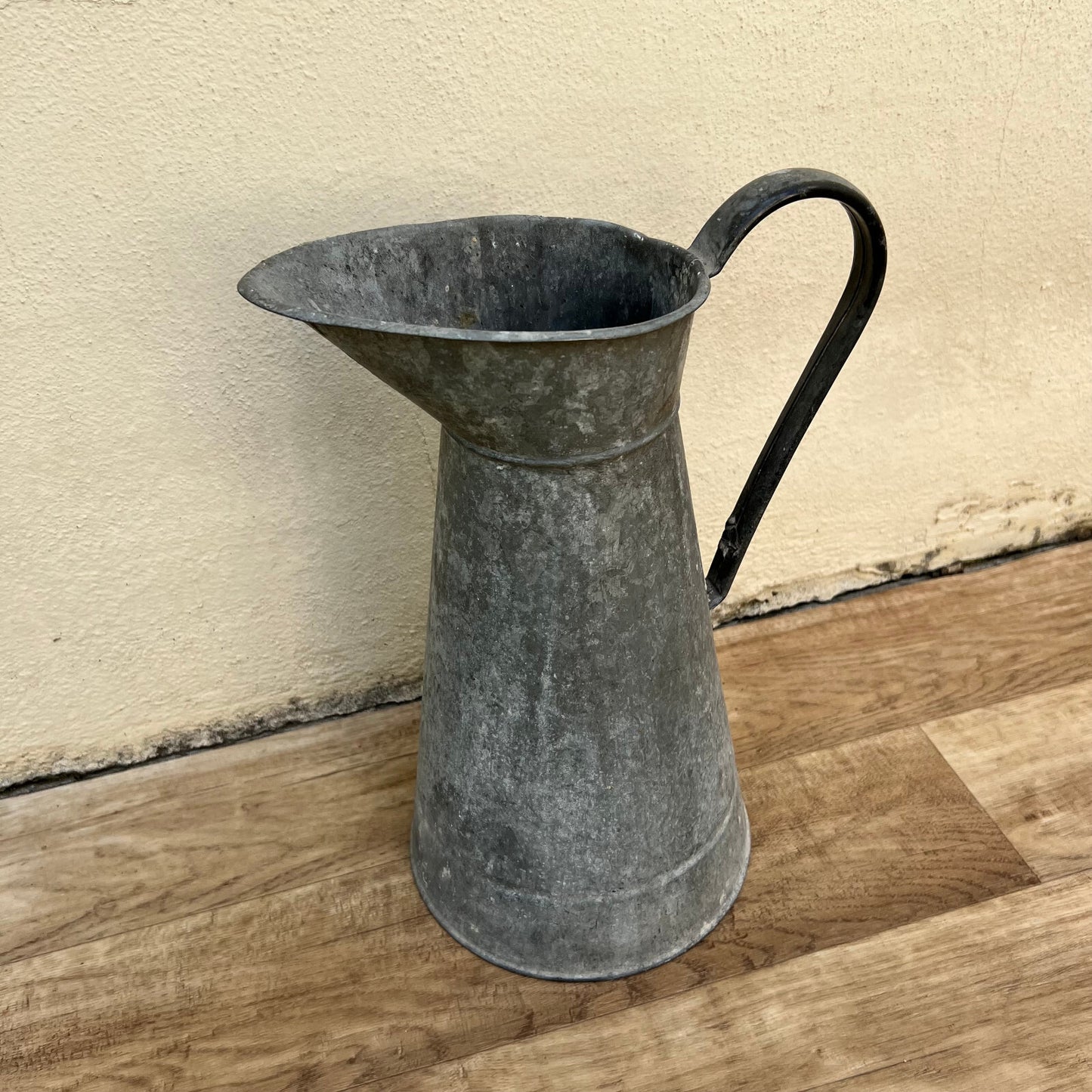 Antique French Zinc Pitcher Water Jug Early 1900s Galvanized 14.25" 0907223 Fleamarketfrance