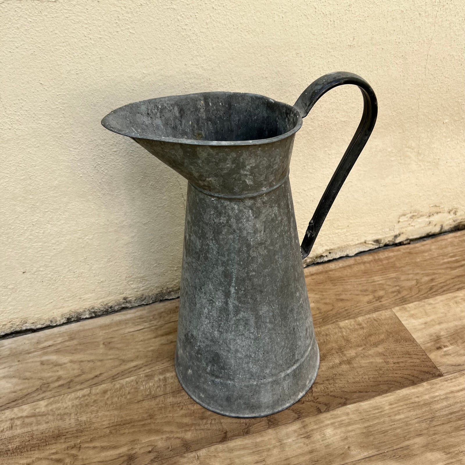 Antique French Zinc Pitcher Water Jug Early 1900s Galvanized 14.25" 0907223 Fleamarketfrance