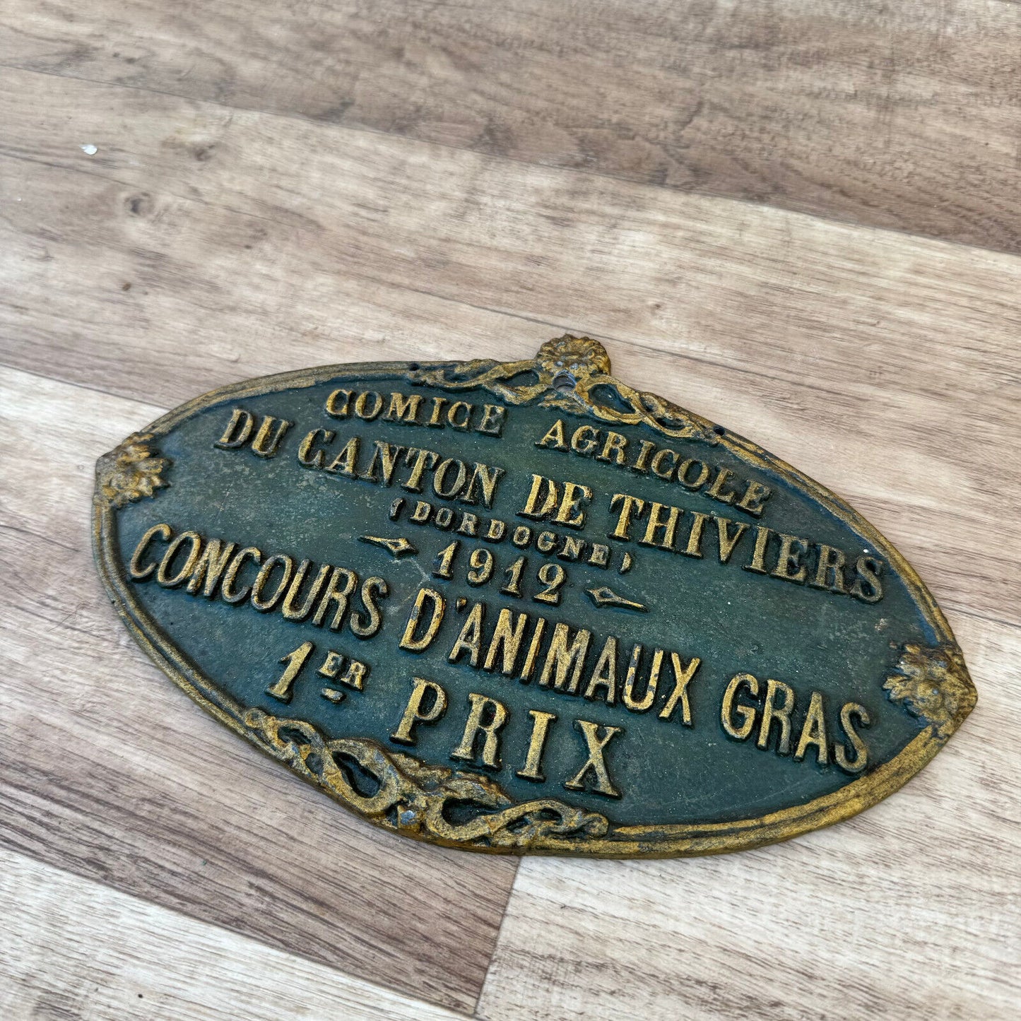 FRENCH VINTAGE AGRICULTURE PLAQUE TROPHY AWARD ANIMALS PRIZE SIGN 1912 1904249 - Fleamarketfrance