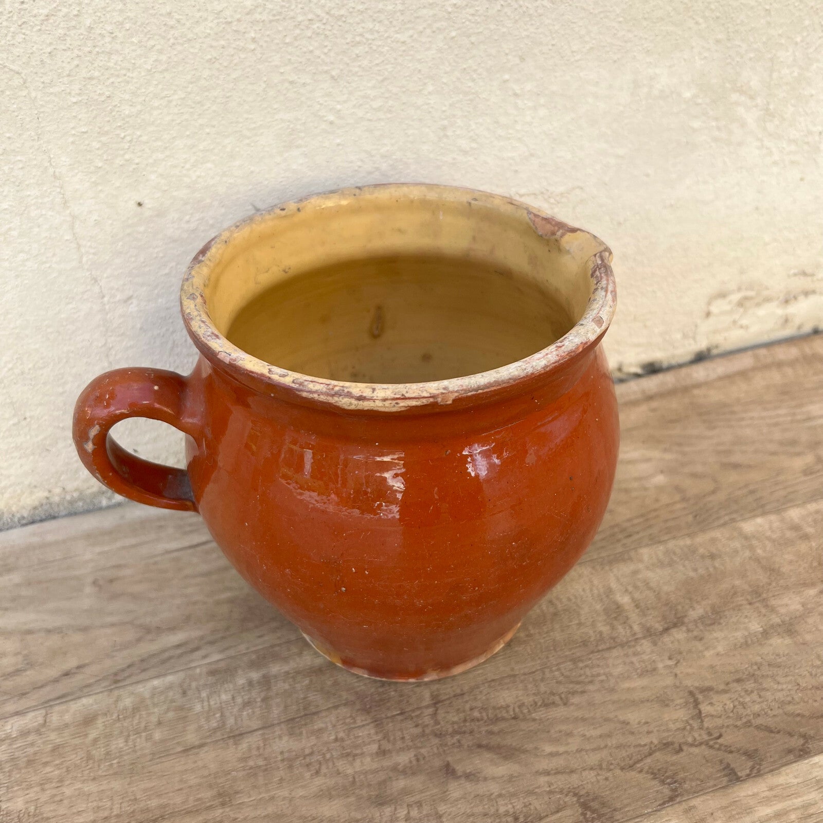 Vintage French Terracotta Mug Handmade Brown Yellow Pottery Cup 1105221 Unmarked