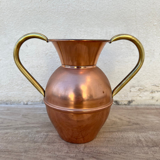 French Copper Pitcher Villedieu Brass Handles Vase 7" Normandy 26052229 Villedieu