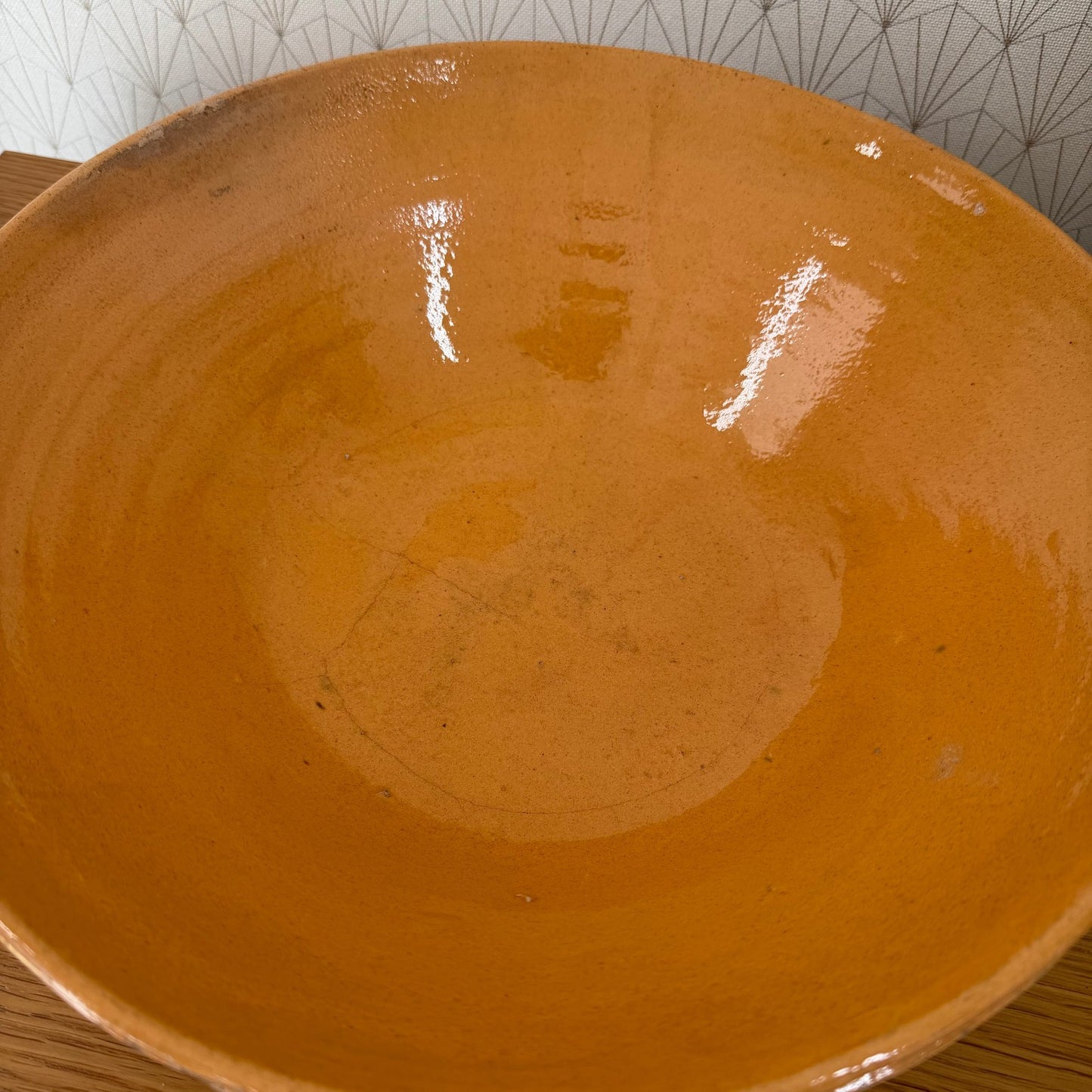 VINTAGE FRENCH GLAZED STONEWARE SALAD MIXING BOWL TERRINE TIAN 15" 1112510