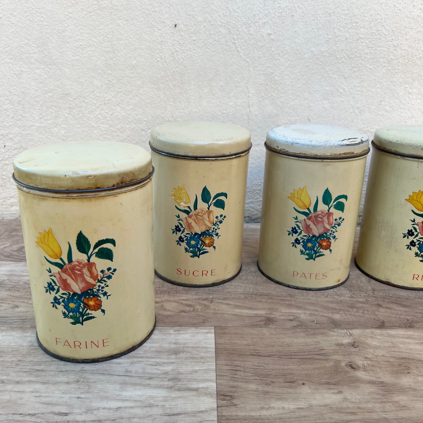 French Vintage Metal Kitchen Canisters Floral Storage Set 5 Pieces 2905241 Unbranded