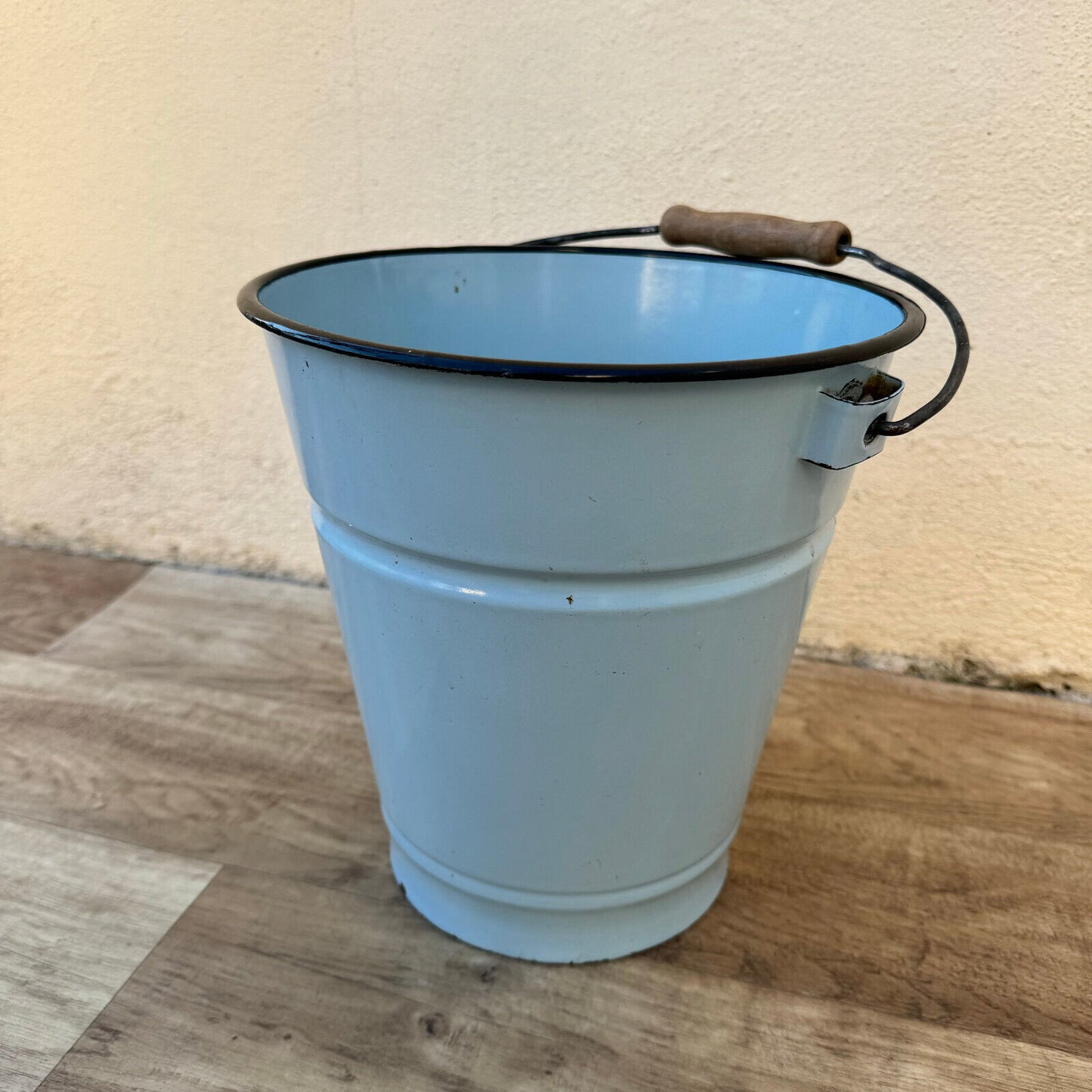 Vintage French Enamel water enameled bucket blue bathroom 07082410 - Fleamarketfrance