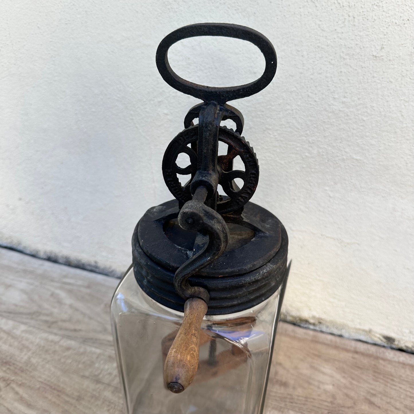 Vintage French Butter Churn Glass Jar Cast Iron Wood Paddle 1930s 2508241 Fleamarketfrance