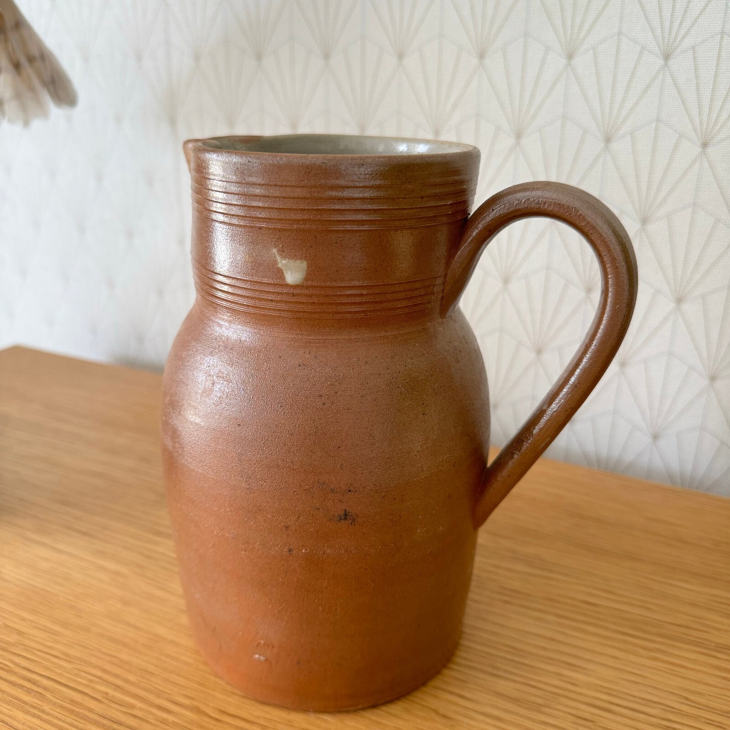 French Stoneware Pitcher Brown Ceramic Jug Vintage 7.5" Rustic 0808243 Unbranded