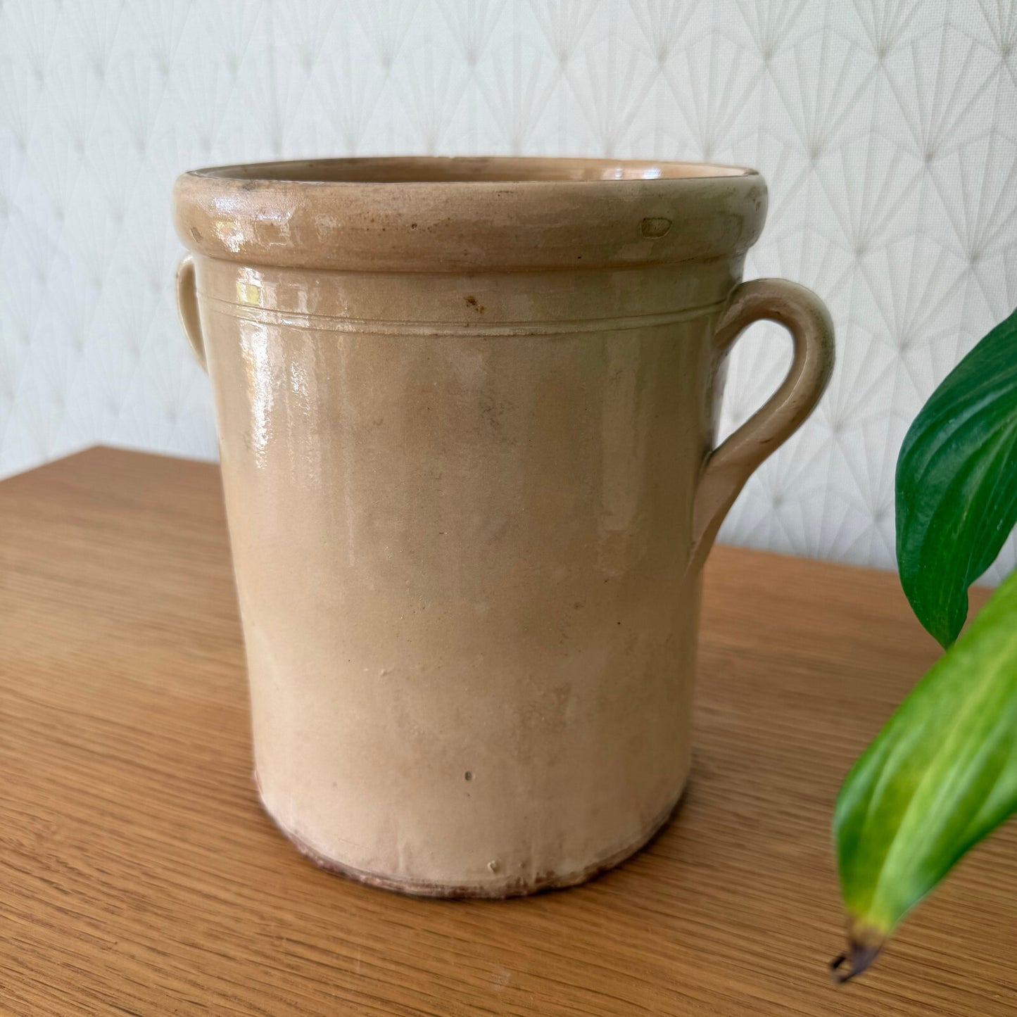 Antique French Confit Pot Stoneware Crock Two Handles 7.25" 11012510 Unbranded