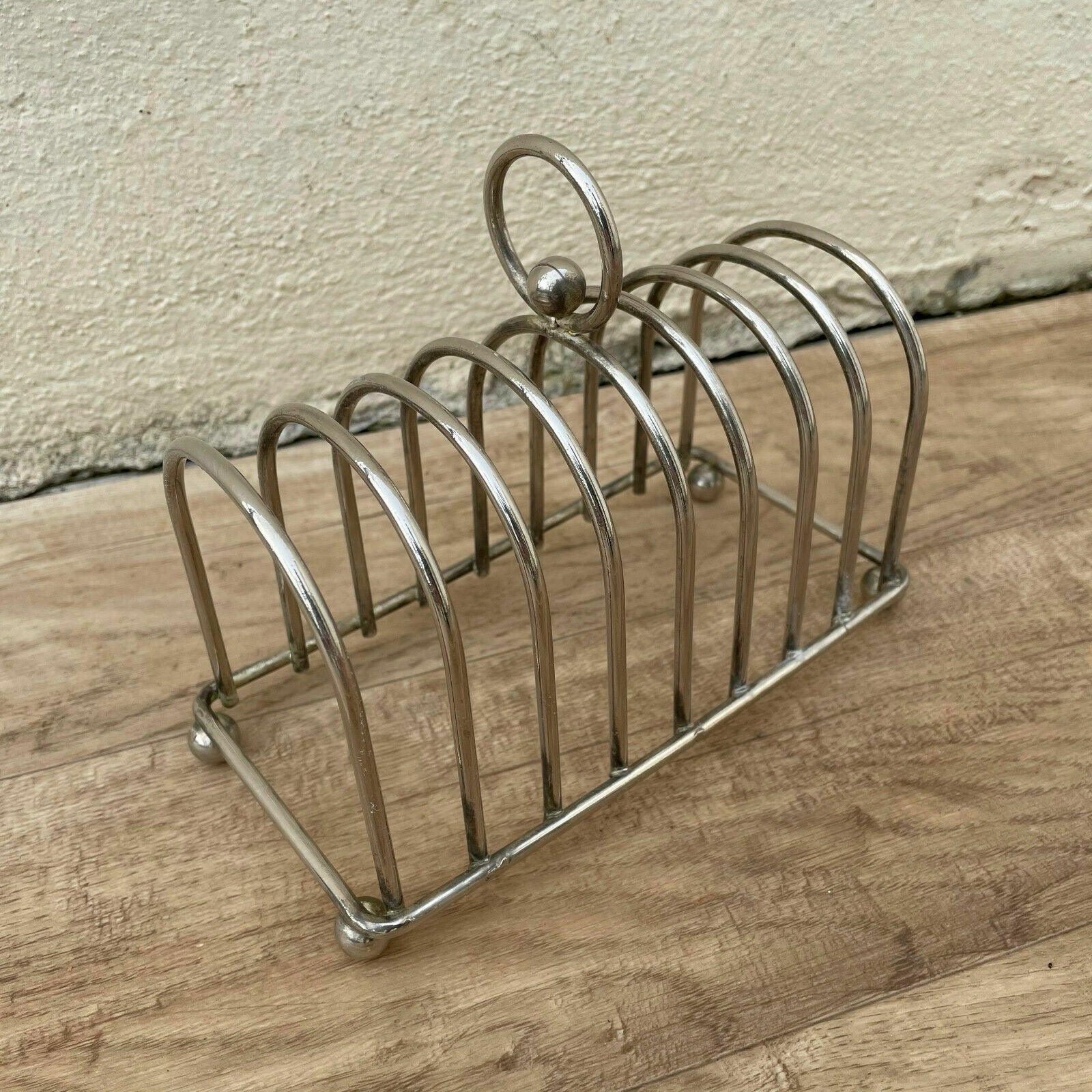 VINTAGE CUTE METAL silver plated toast rack from france 7" 0807215 - Fleamarketfrance