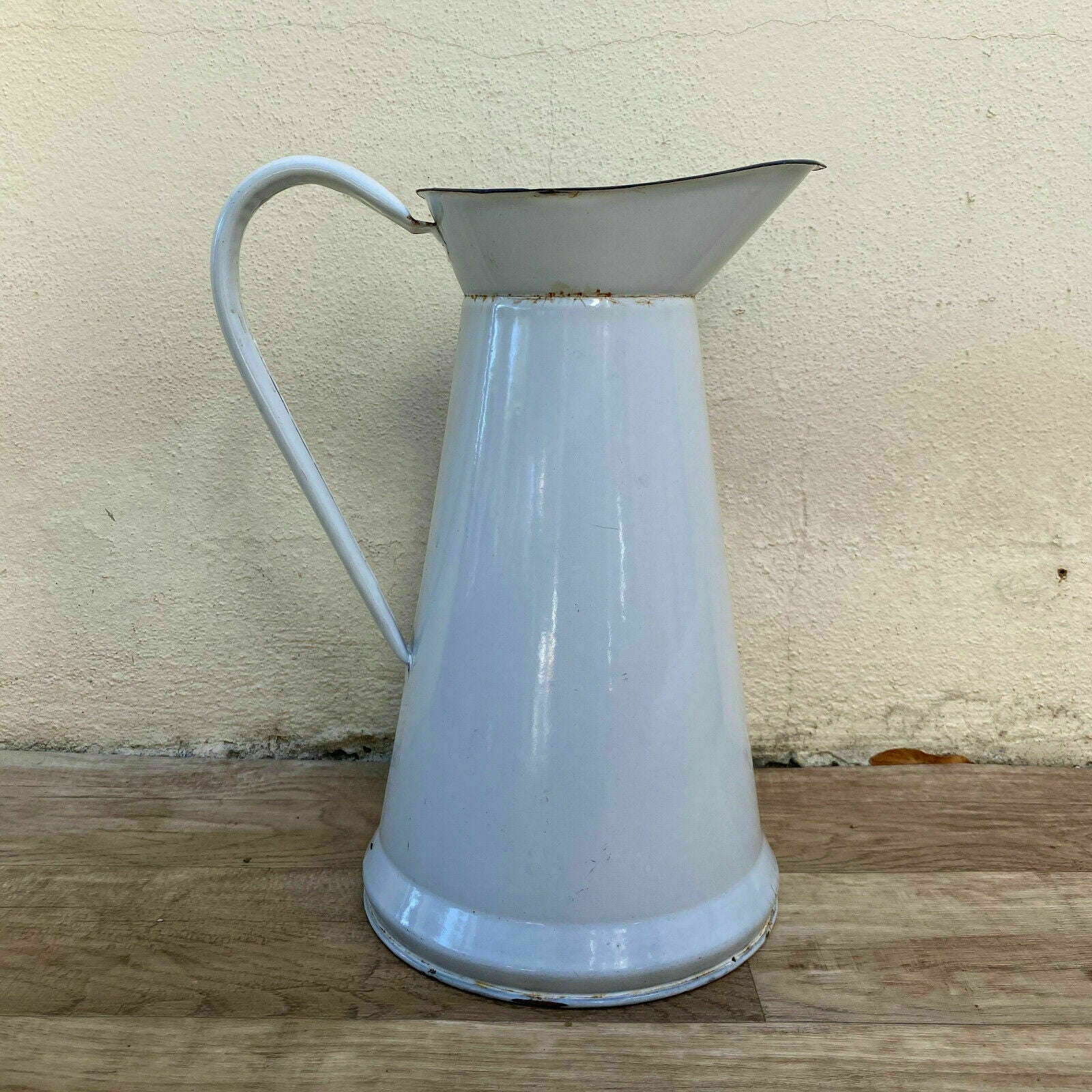 Vintage French Enamel pitcher jug water enameled white great condition 30012117 - Fleamarketfrance