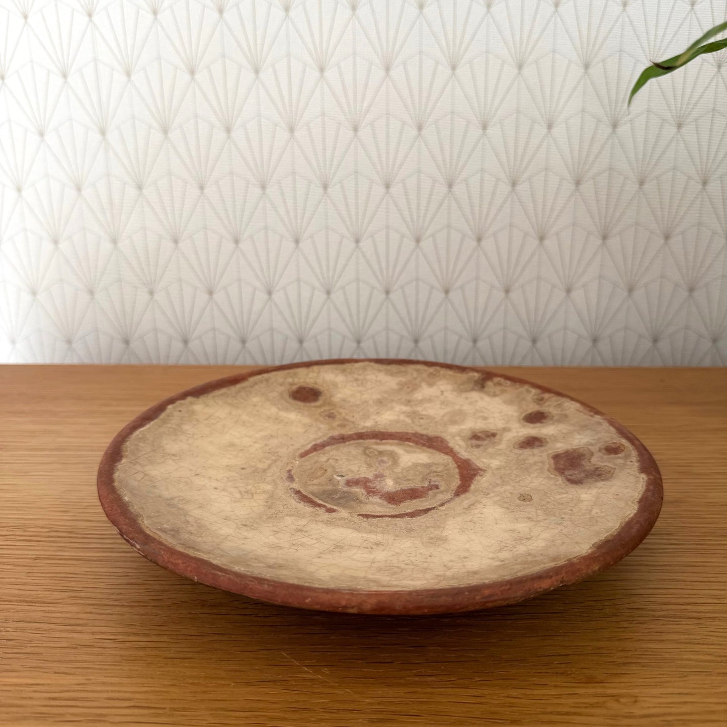 Antique yellow glazed French Pottery Plate omelette turner plate 0111251