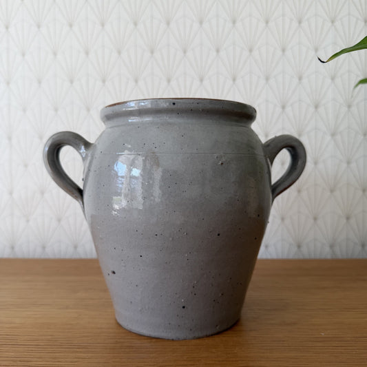 French Confit Pot Grey Stoneware Crock Two Handles Vintage 1812251 Unmarked