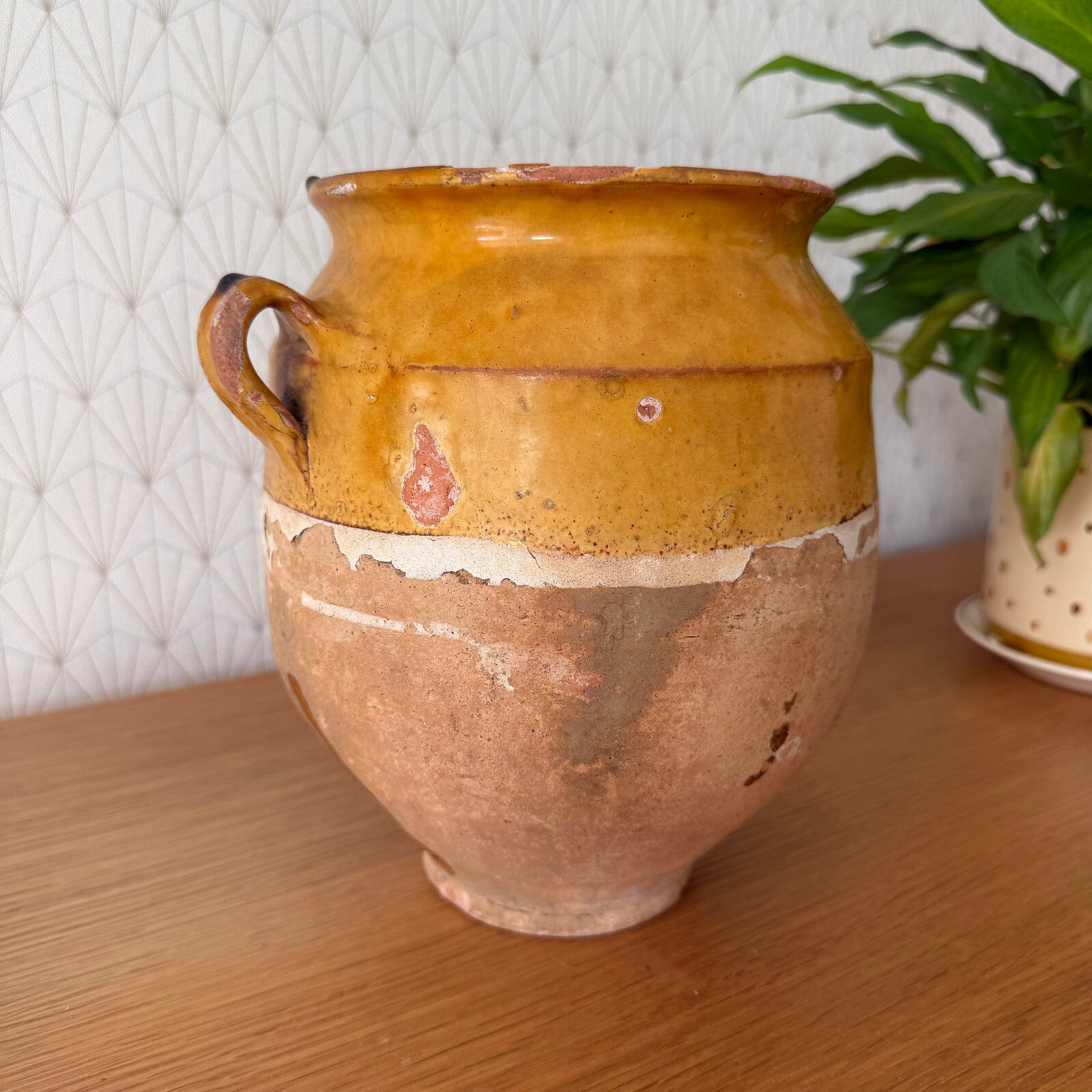 Antique French Confit Pot Terra Cotta Pottery Glazed Jar 9" 1101251 Unmarked