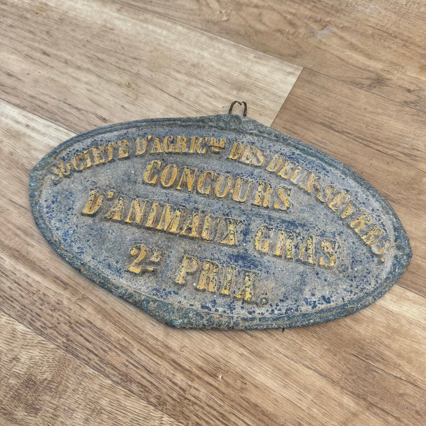 FRENCH VINTAGE AGRICULTURE PLAQUE TROPHY AWARD ANIMALS PRIZE SIGN 19th 2507249 - Fleamarketfrance