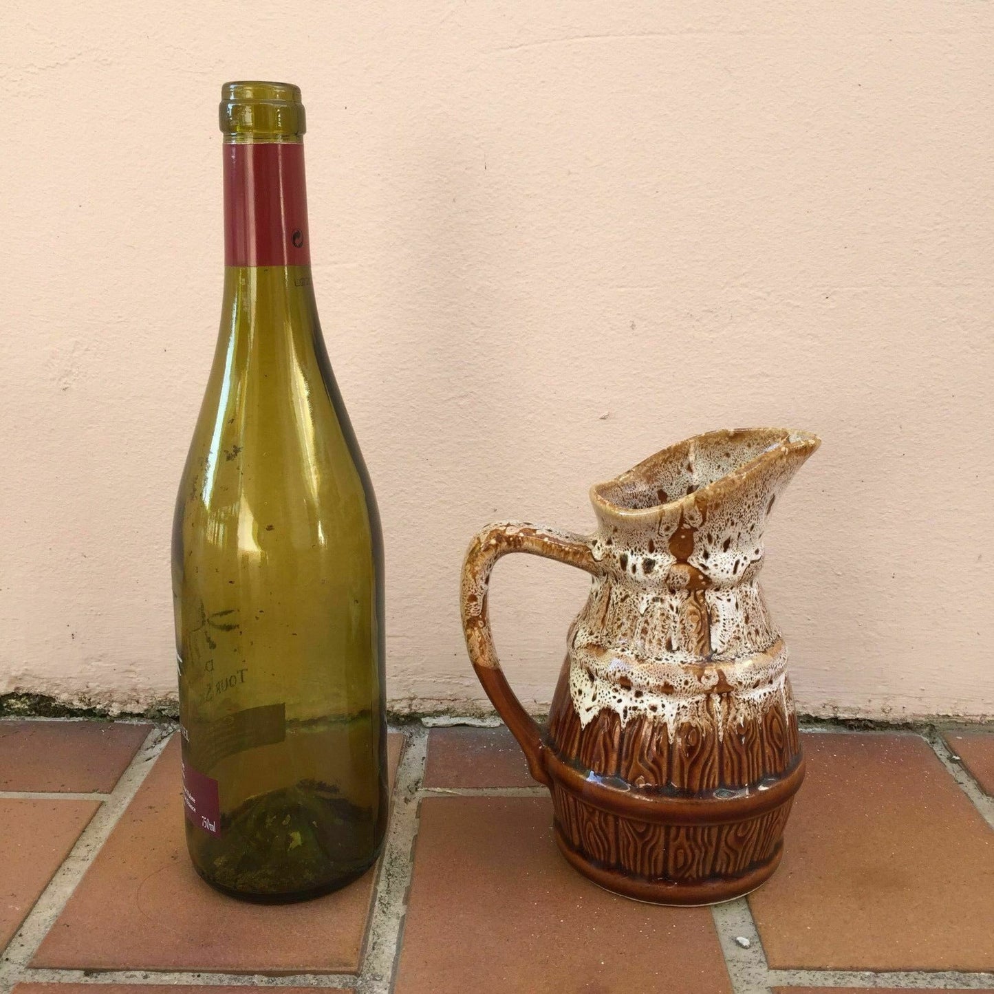 VINTAGE RUSTIC FRENCH COUNTRY WINE CIDER JUG PITCHER PORCELAIN 1/4 LITTER - Fleamarketfrance