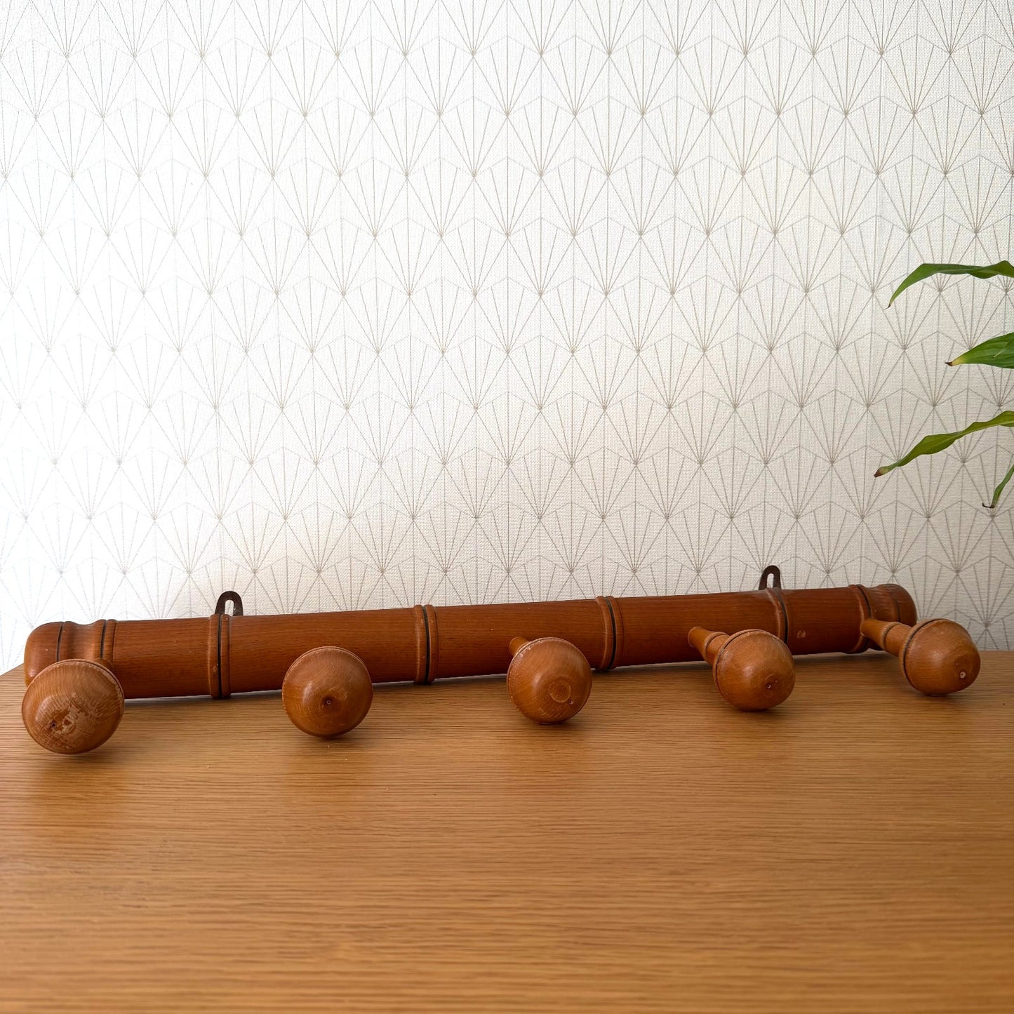 Antique Wooden French Coat Hook Hat 5 Pegs Hanger Faux Bamboo rack 2409253