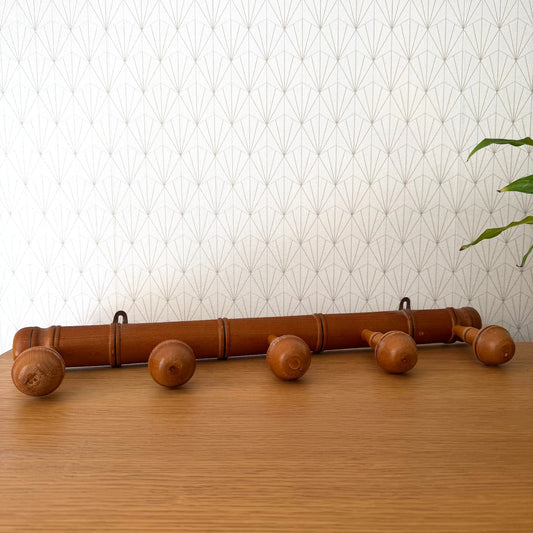 Antique Wooden French Coat Hook Hat 5 Pegs Hanger Faux Bamboo rack 2409253