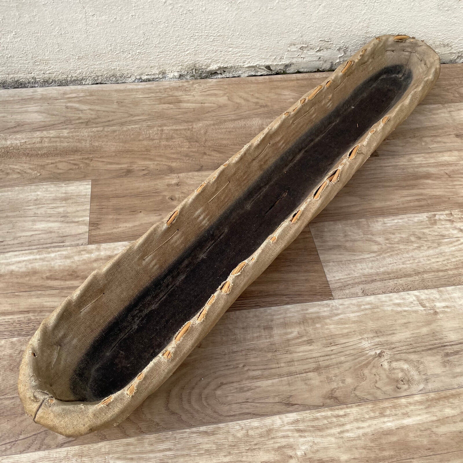 Vintage French WICKER BREAD BASKET Linen Lined 1950s long 0211228 Fleamarketfrance